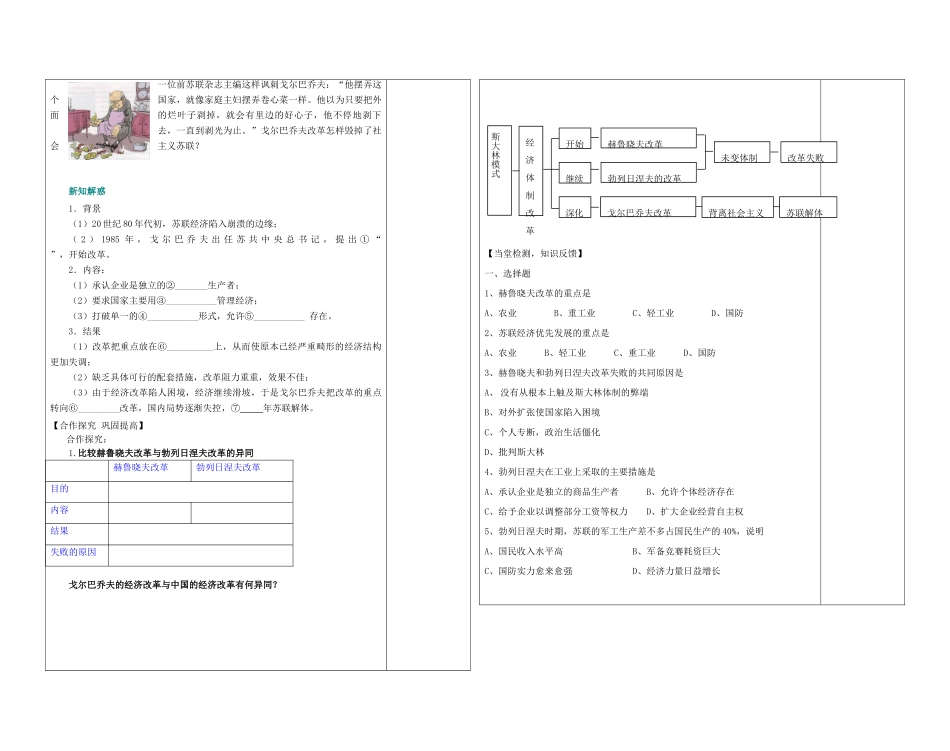 陕西省西安市庆安高级中学高中历史 3.4第十七课苏联经济改革复习导学案 岳麓版必修1_第2页