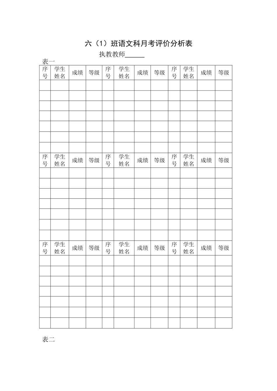六1班月考分析表_第1页
