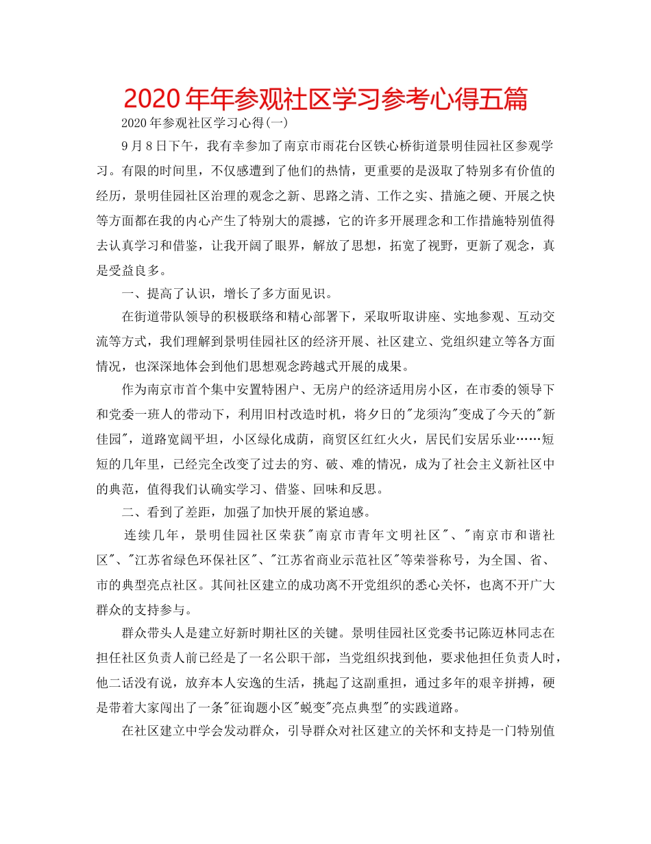 2024年年参观社区学习参考心得五篇 _第1页