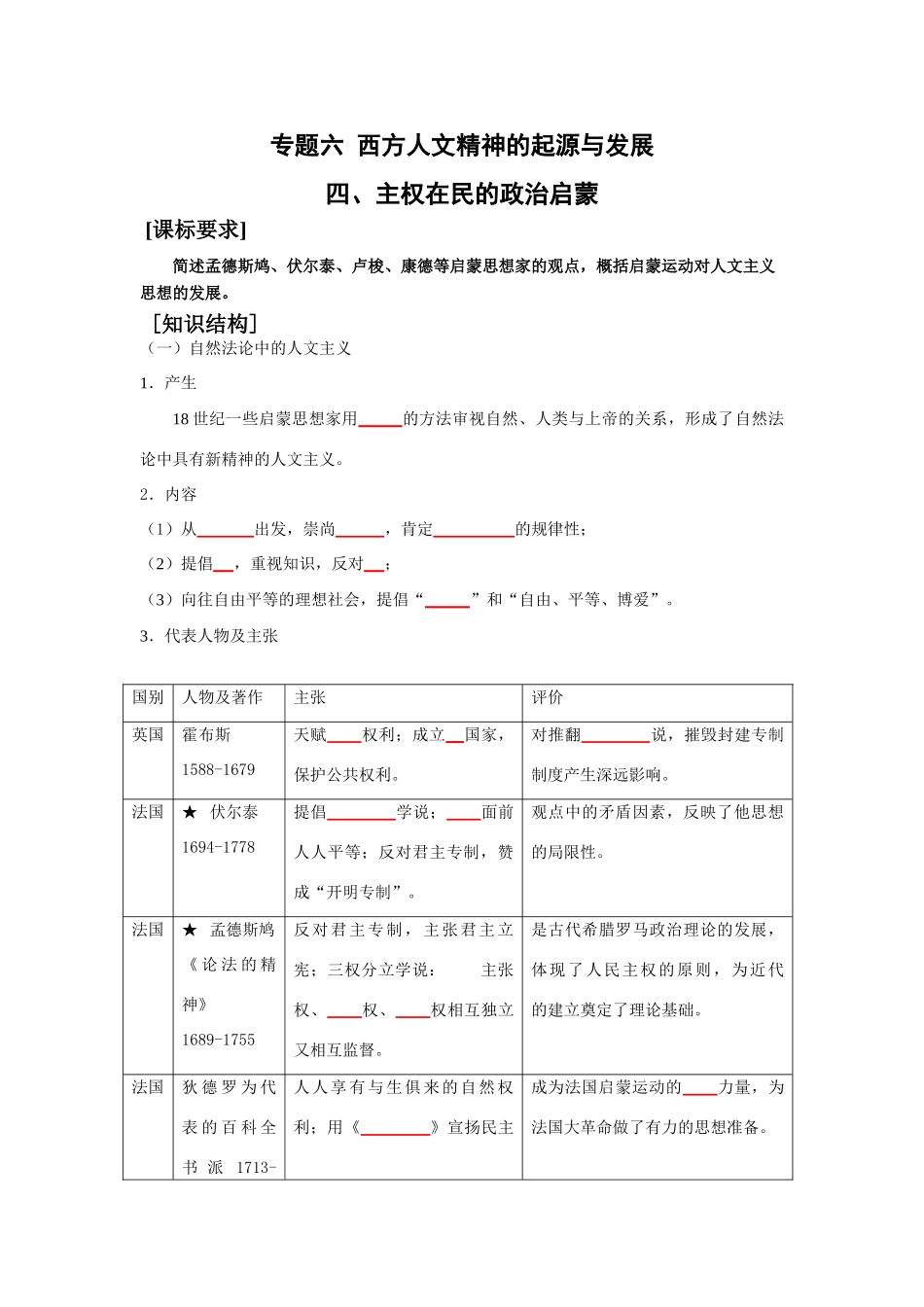 高中历史四、主权在民的政治启蒙+（学案）_第1页