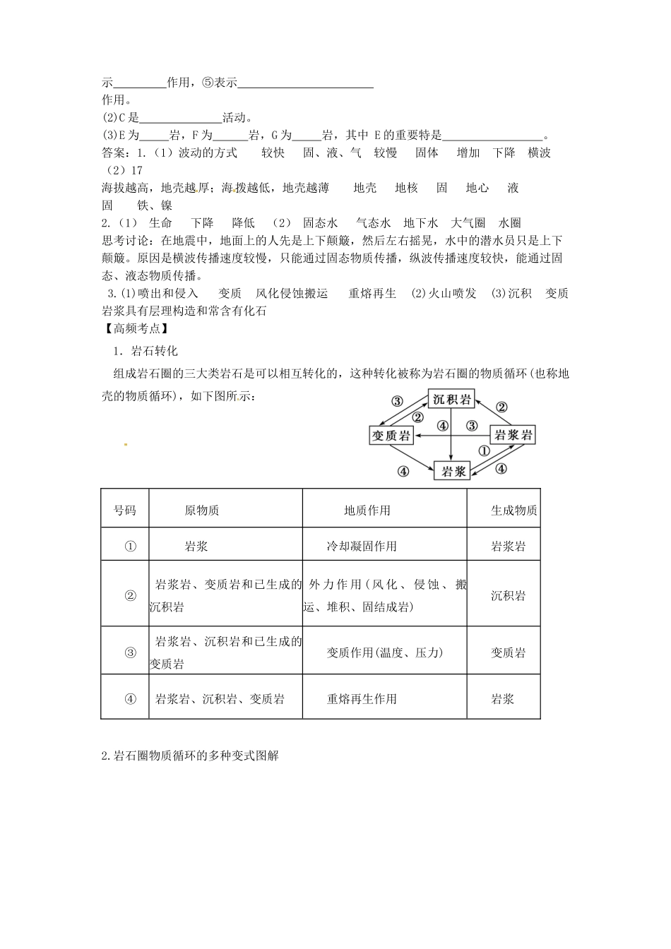 河北省永年县第一中学高三地理 地球结构和地壳岩石的相互转化复习学案_第2页