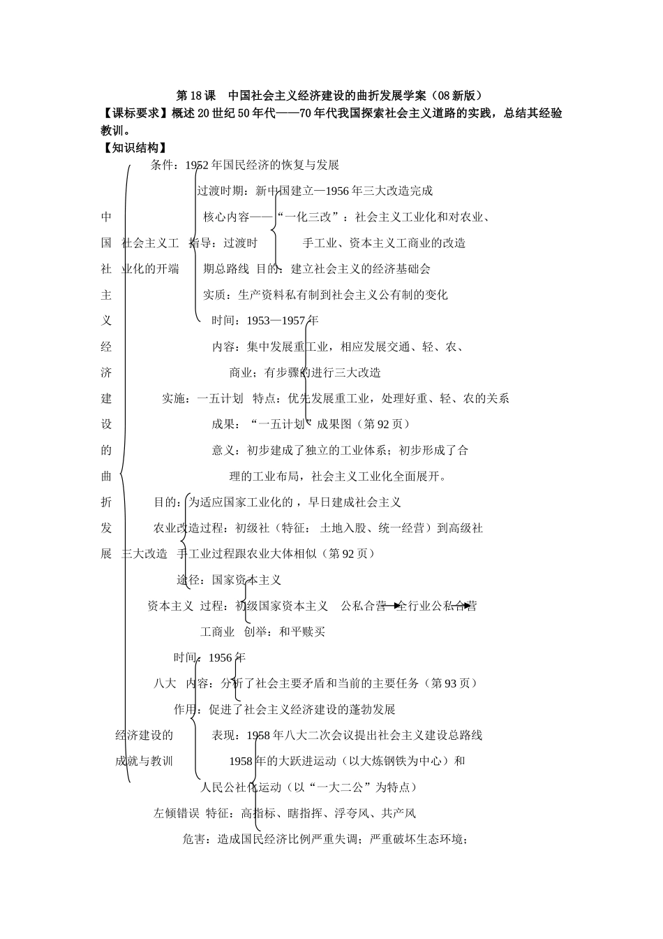 高中历史第18课 中国社会主义经济建设的曲折发展学案岳麓版必修2_第1页