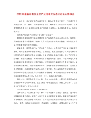 20XX年最新用电安全生产反违章大反思大讨论心得体会 