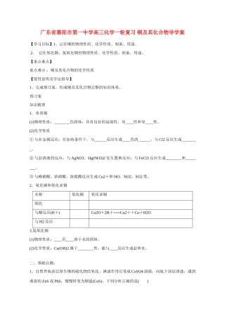 广东省惠阳市第一中学高三化学一轮复习 铜及其化合物导学案