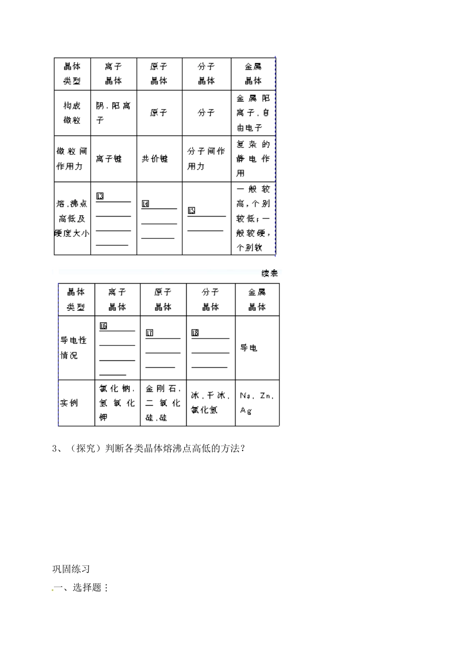 河北省邯郸市临漳县第一中学高一化学 不同类型的晶体学案_第2页