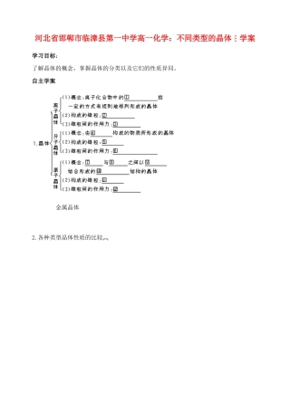 河北省邯郸市临漳县第一中学高一化学 不同类型的晶体学案