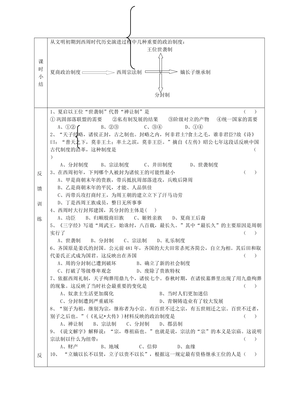 河北省高碑店市第三中学高一历史 初高中衔接课程 中国早期政治制度的特点导学案 _第3页