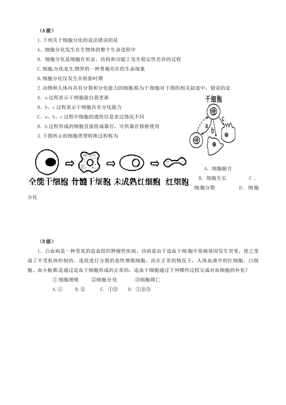 湖南省邵阳市隆回二中高中生物 第 6 章 细胞的生命历程 细胞的分化学案 新人教版必修1_第2页