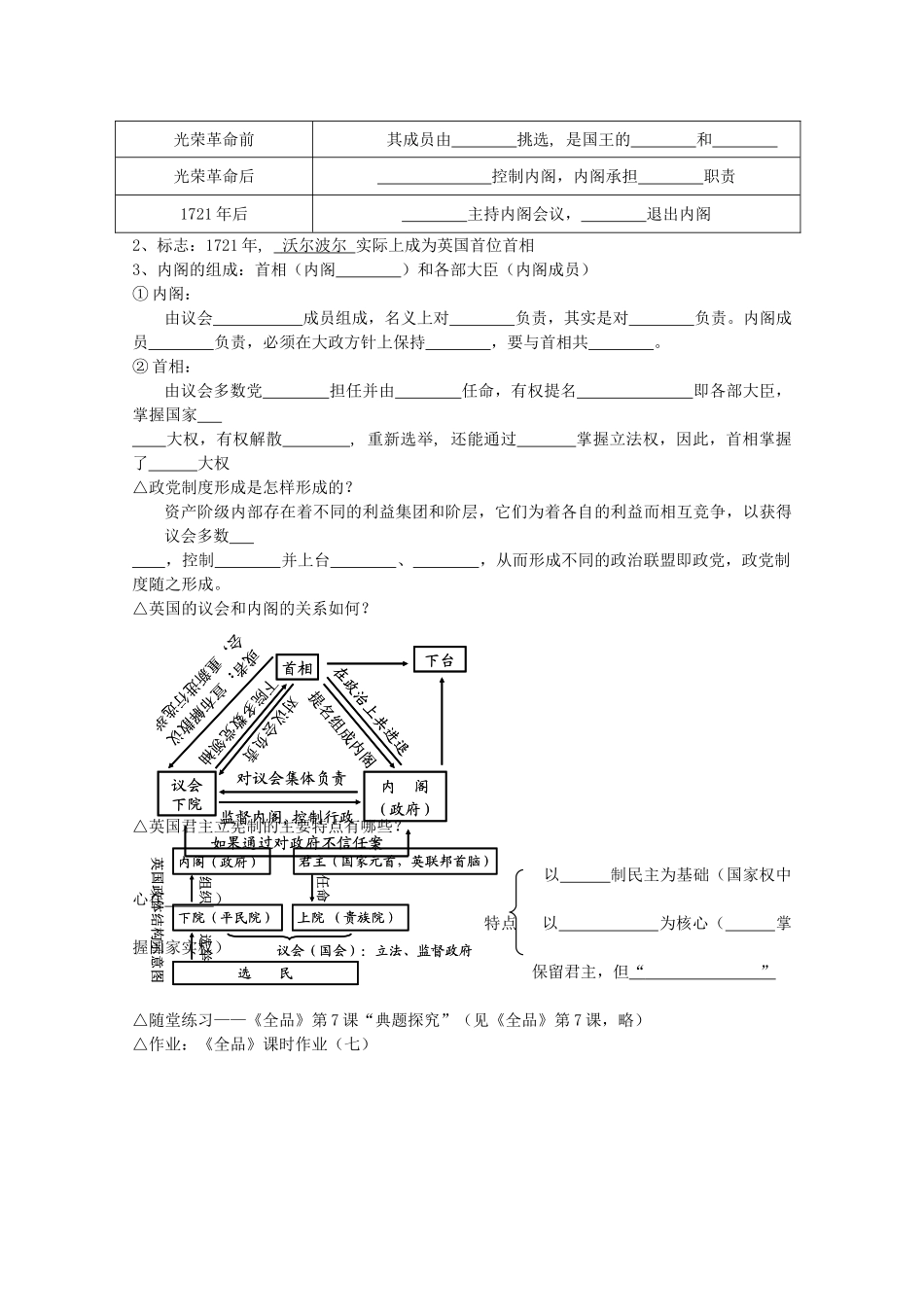高中历史 落实课标要求 第7课 英国君主立宪制的建立全套学案（学生版） 新人教版必修1_第2页