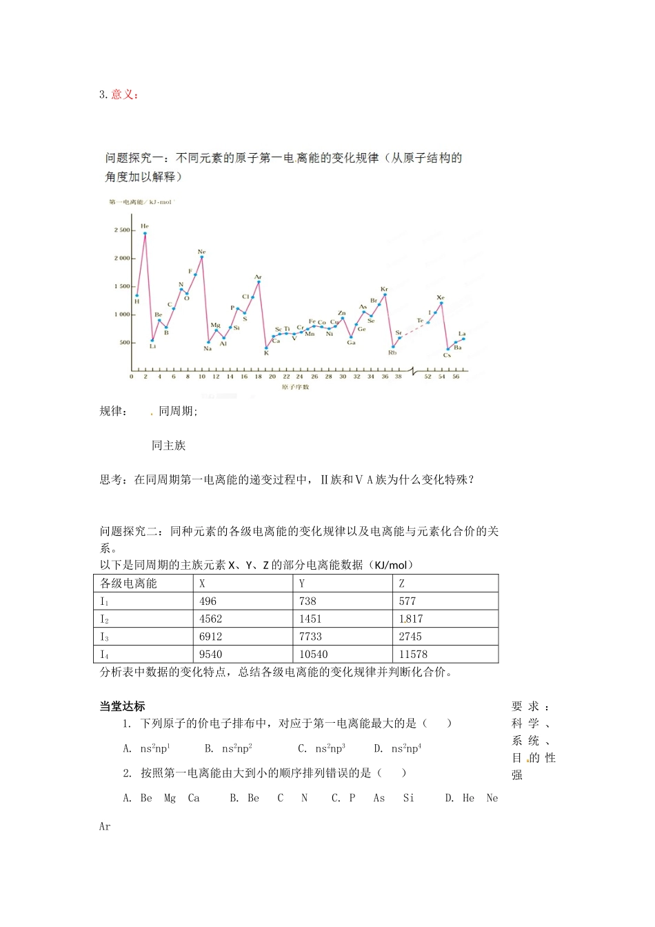 山东省泰安市肥城市第三中学高中化学 电离能学案 鲁科版选修4_第2页