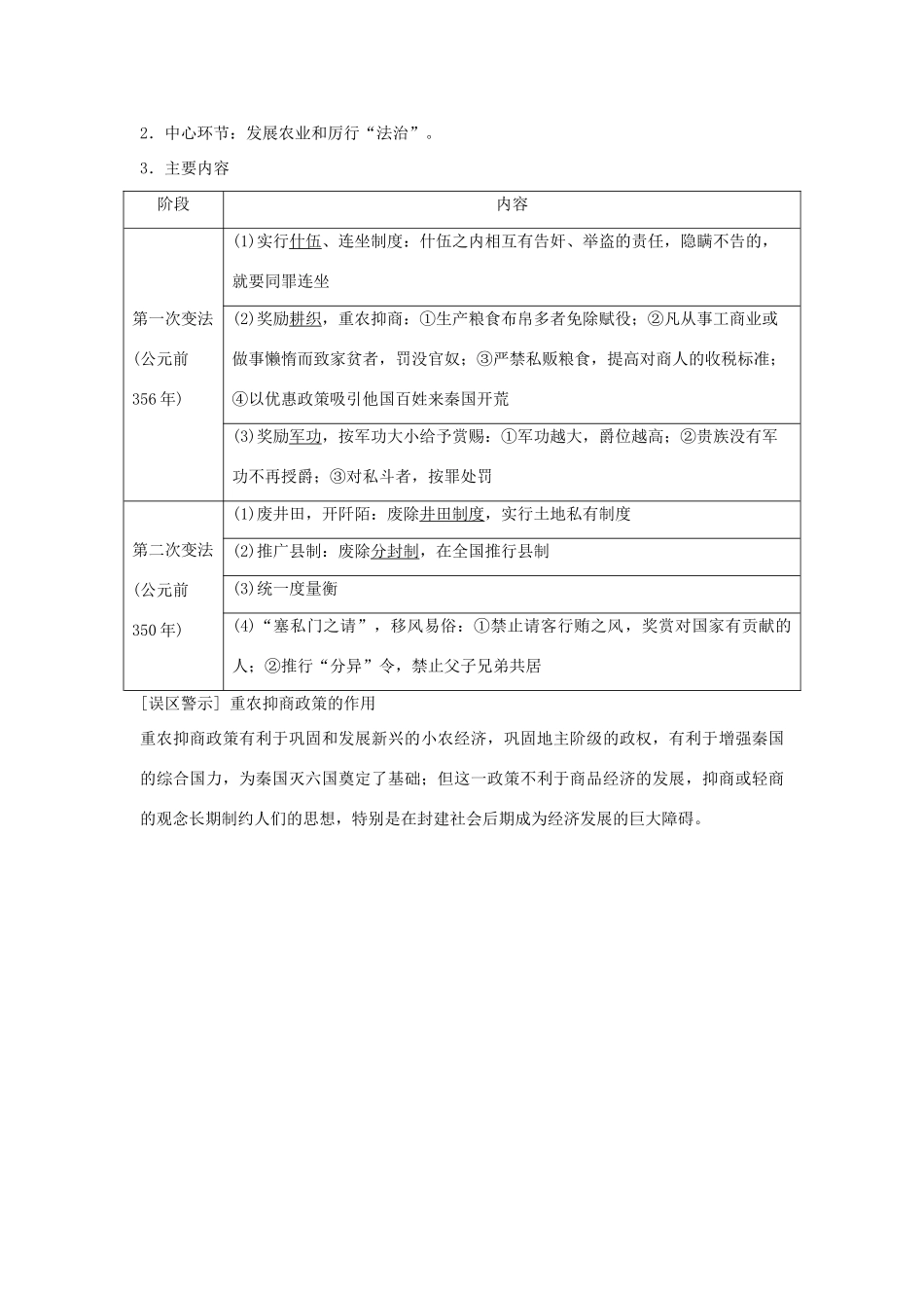 高中历史 专题二 商鞅变法 2-1“治世不一道，便国不必法古”学案 人民版选修1-人民版高二选修1历史学案_第2页