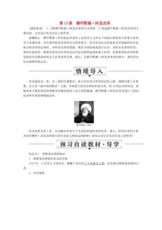高中历史 第四单元 工业文明冲击下的改革 第13课 穆罕默德 阿里改革导学案 岳麓版选修1-岳麓版高二选修1历史学案