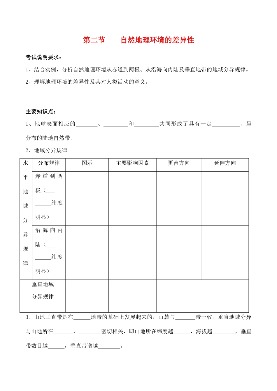 山西省运城市康杰中学高中地理 5.2 自然地理环境的差异性学案 新人教版必修1_第1页