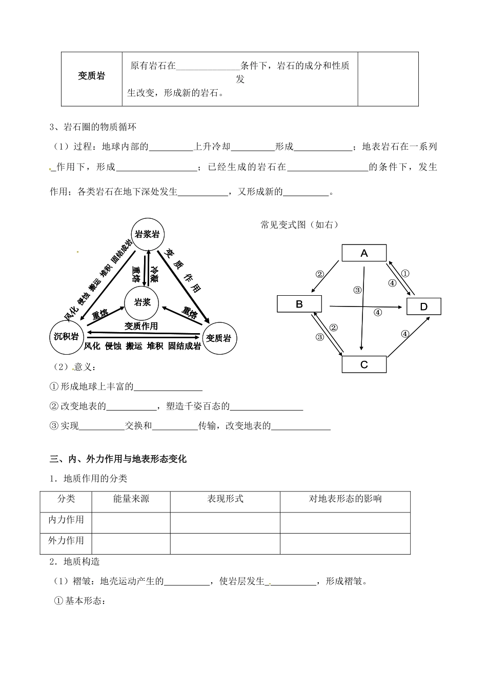 云南省德宏州梁河县一中高中地理 2.1岩石圈与地表形态学案2 鲁教版必修1_第2页