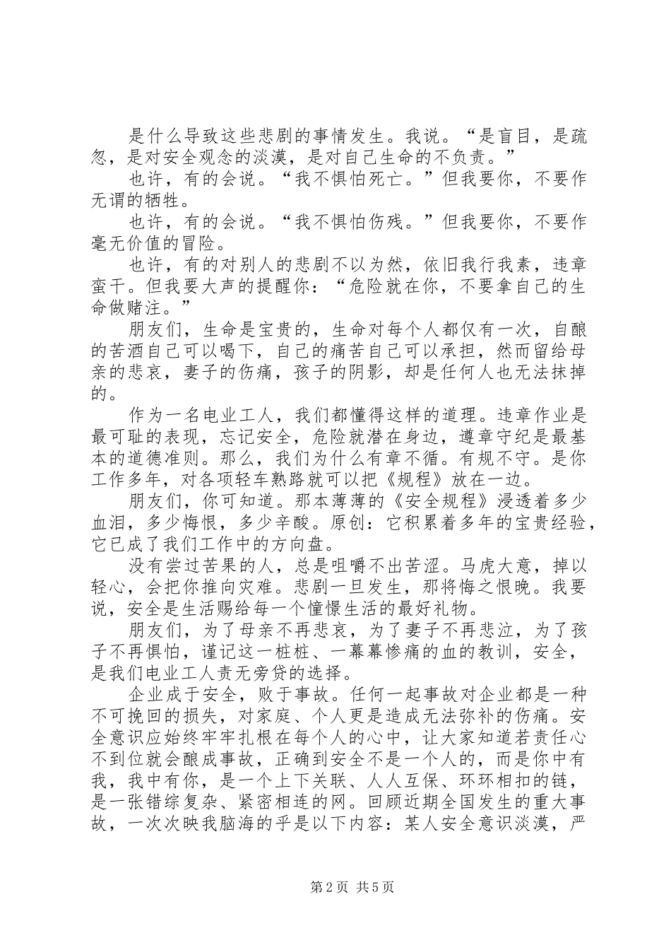 电力安全生产演讲稿材料3则_第2页