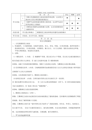 河北省高碑店市第三中学高二历史 西方文明的源头和欧美代议制的确立复习学案