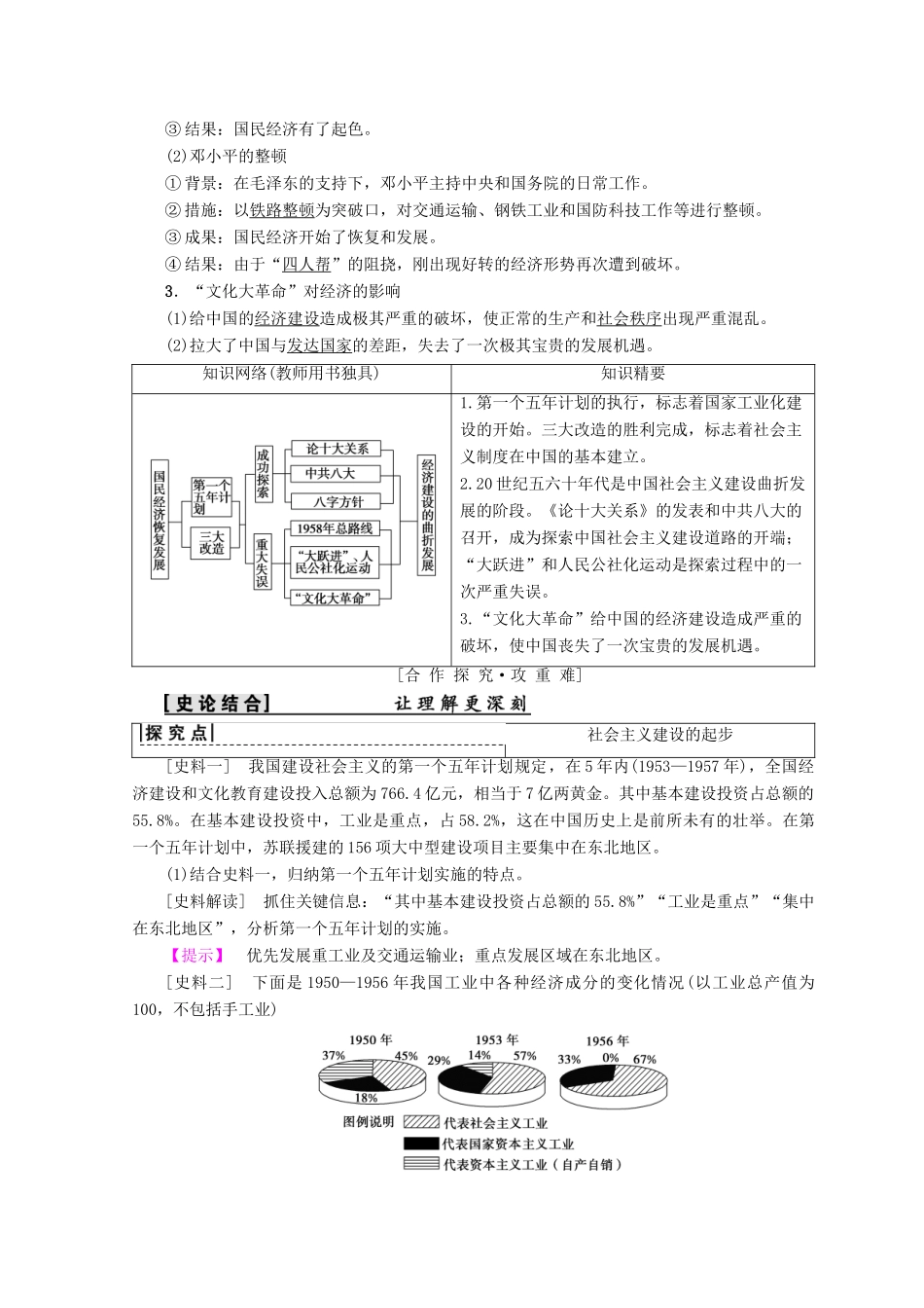 高中历史 专题3 中国社会主义建设道路的探索 一 社会主义建设在探索中曲折发展学案 人民版必修2-人民版高一必修2历史学案_第3页