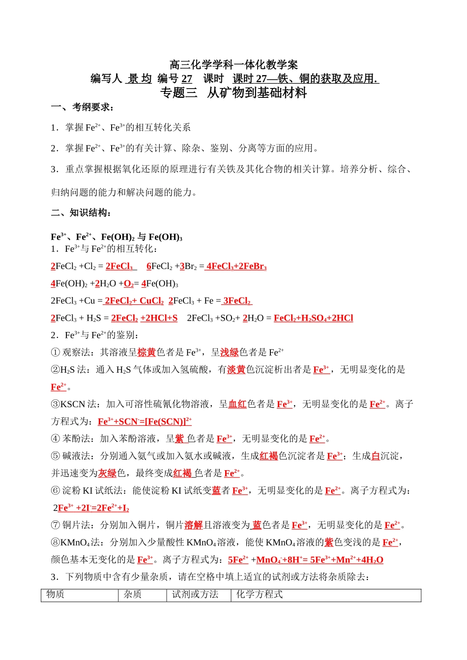 课时27（教师）铁、铜的获取及应用_第1页