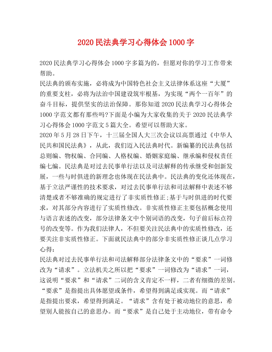 2024民法典学习心得体会1000字 _第1页
