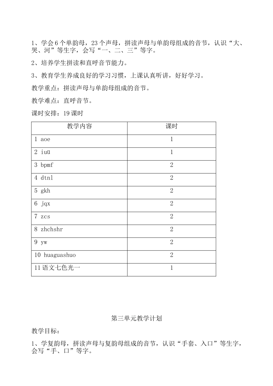 教科版一年级（上）单元计划_第2页