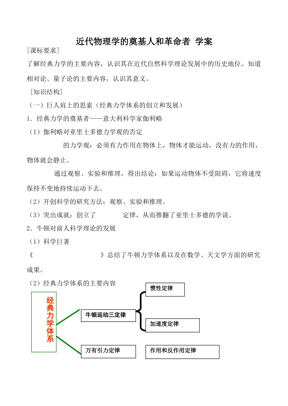 人民版必修3高中历史近代物理学的奠基人和革命者 学案_第1页