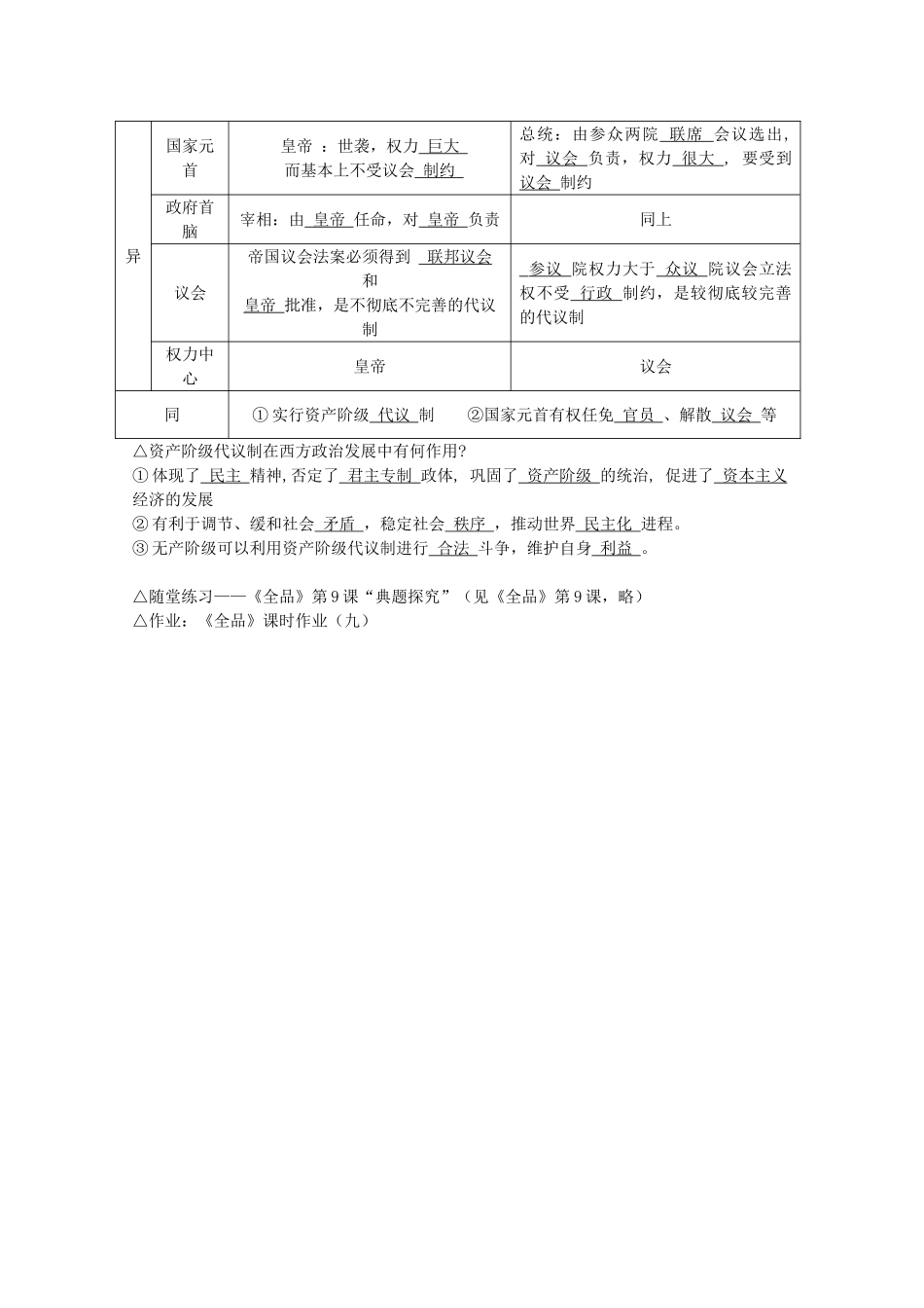 高中历史 全套学案 第9课资本主义政治制度在欧洲大陆的扩展（教师版） 新人教版必修1_第2页
