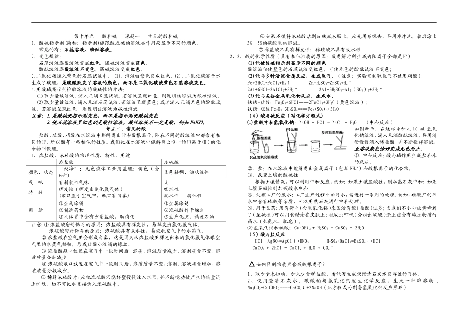 中考化学第十单元常见的酸和碱知识点总结_第1页