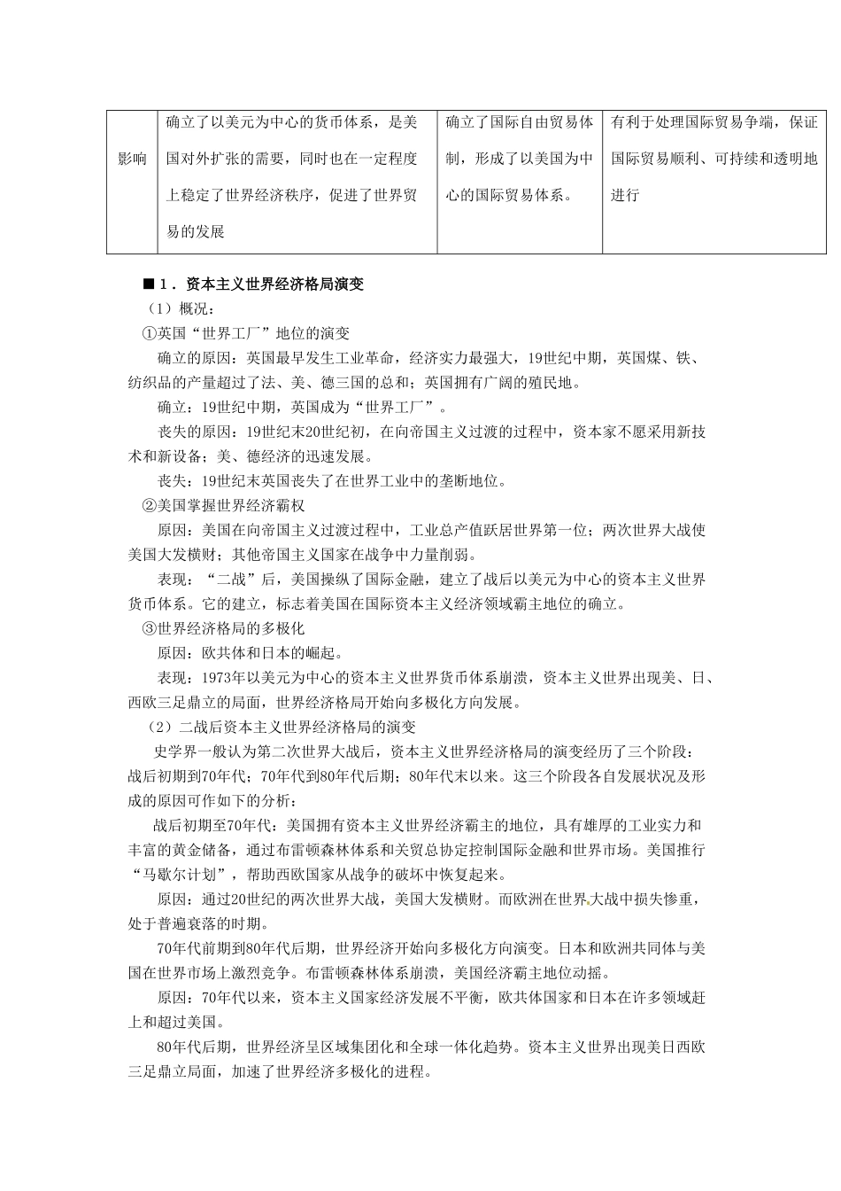 河南省济源第一中学高中历史 第22课 战后资本主义世界经济体系的形成导学案 新人教版必修2_第3页