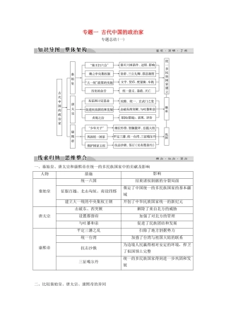 高中历史 专题一 古代中国的政治家专题总结学案 人民版选修4-人民版高二选修4历史学案