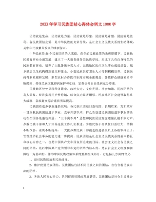 20XX年学习民族团结心得体会例文1000字 
