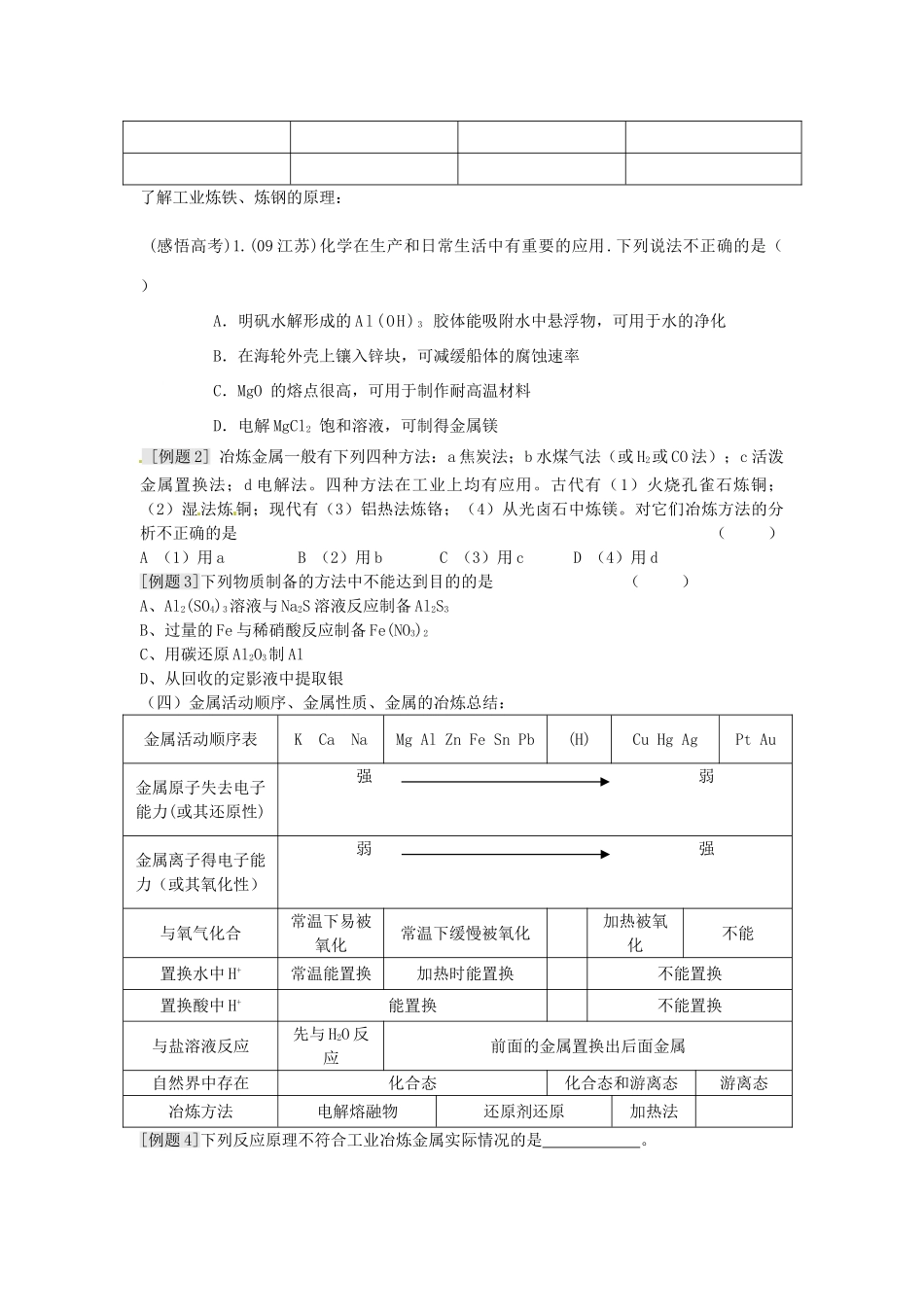 江苏省淮安中学高三化学一轮复习 第十八讲 金属的冶炼学案+课时作业_第2页