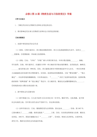 高中历史 第14课《物质生活与习俗的变迁》学案 新人教版必修2-新人教版高一必修2历史学案