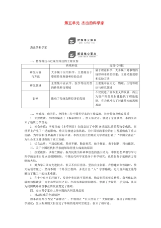 高中历史 第五单元 杰出的科学家单元小结与测评学案（含解析）岳麓版选修4-岳麓版高二选修4历史学案