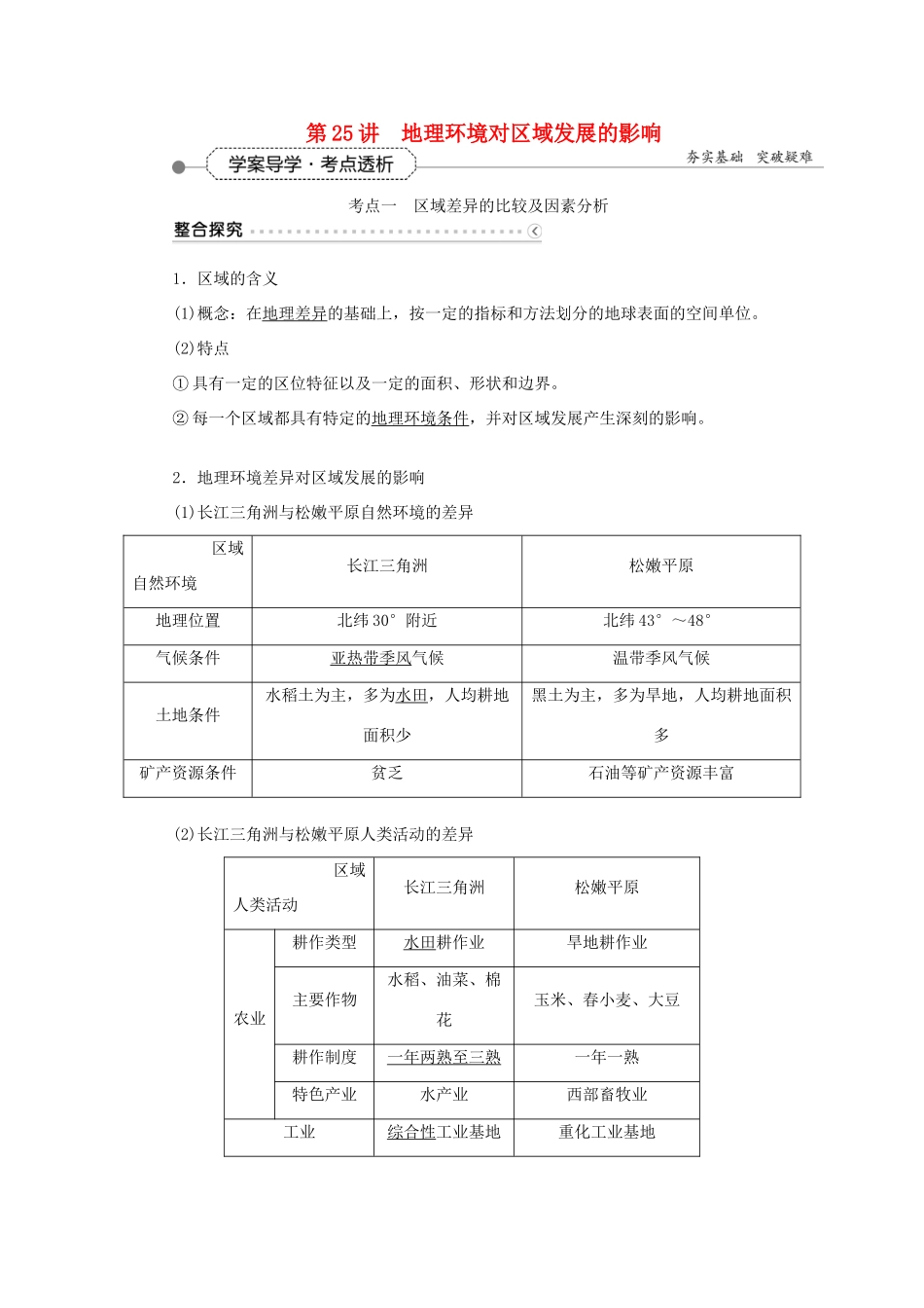 优化方案（福建专用）高考地理总复习 第十二章 第25讲 地理环境对区域发展的影响学案-人教版高三全册地理学案_第1页