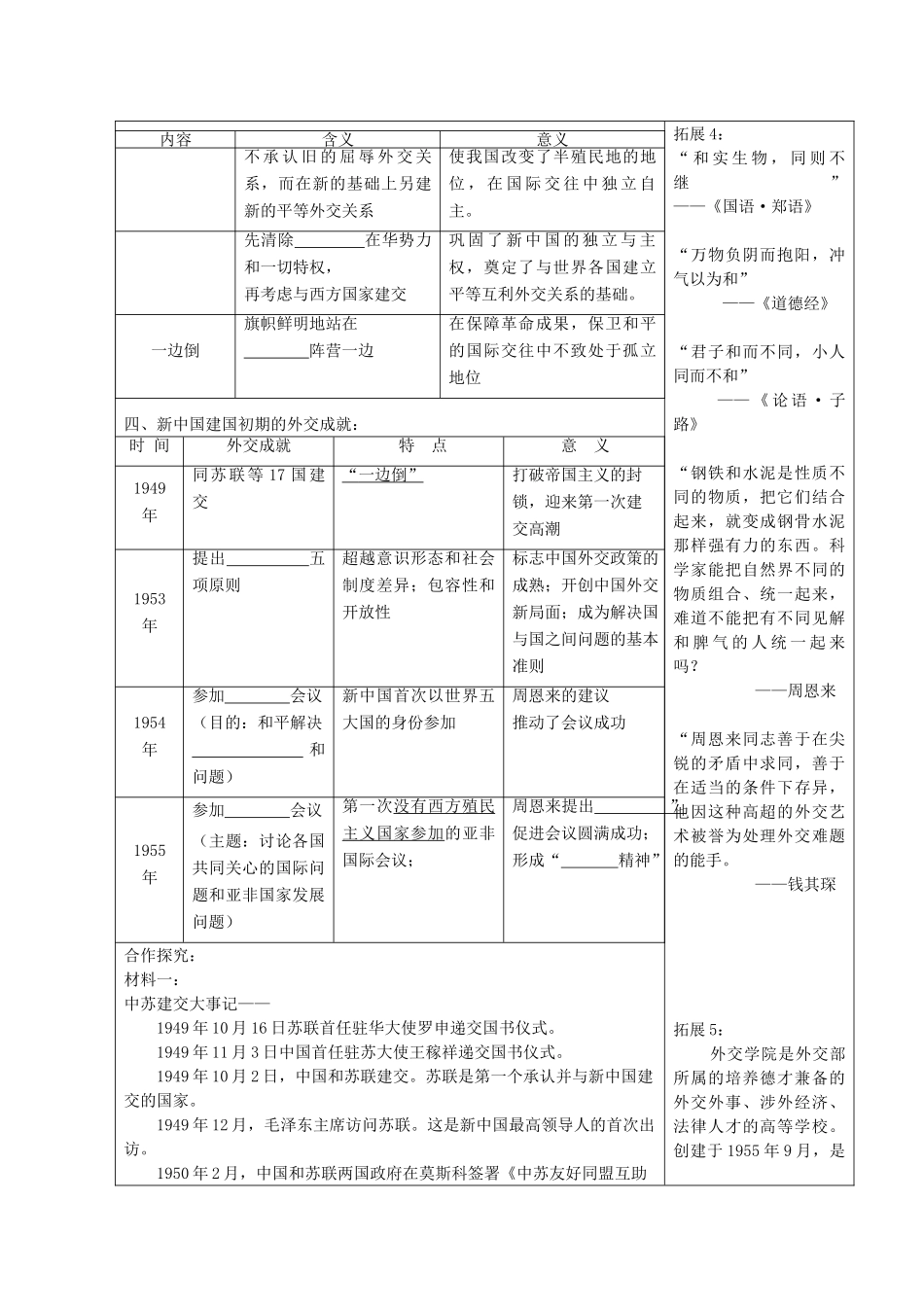 河北省高碑店市第三中学高一历史 初高中衔接课程 新中国初期的外交导学案 _第2页