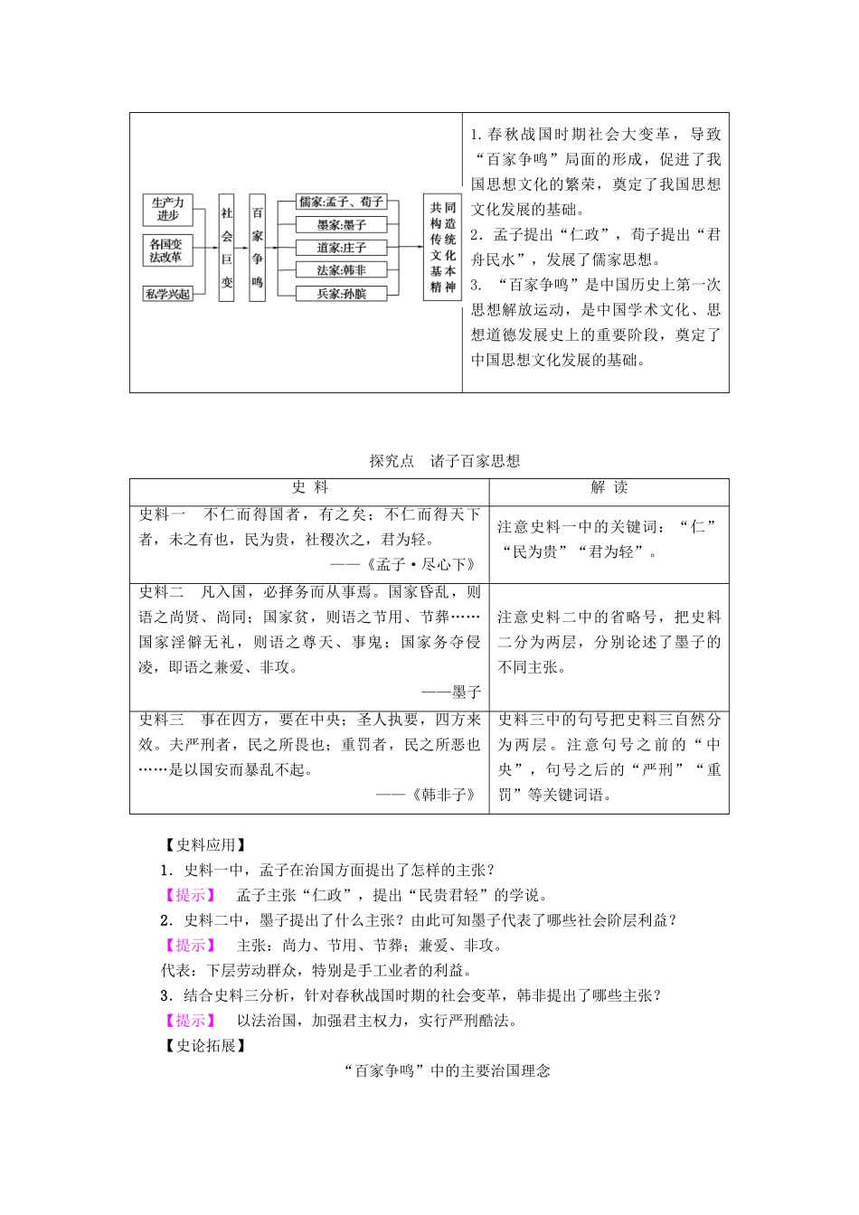 高中历史 第1单元 中国古代思想宝库 第2课 战国时期的百家争鸣学案 岳麓版必修3-岳麓版高二必修3历史学案_第3页