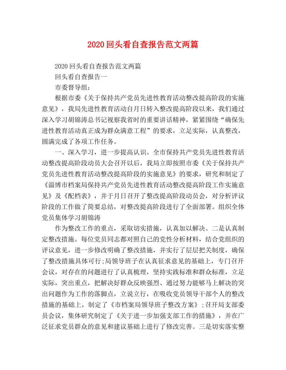 2024回头看自查报告范文两篇 _第1页