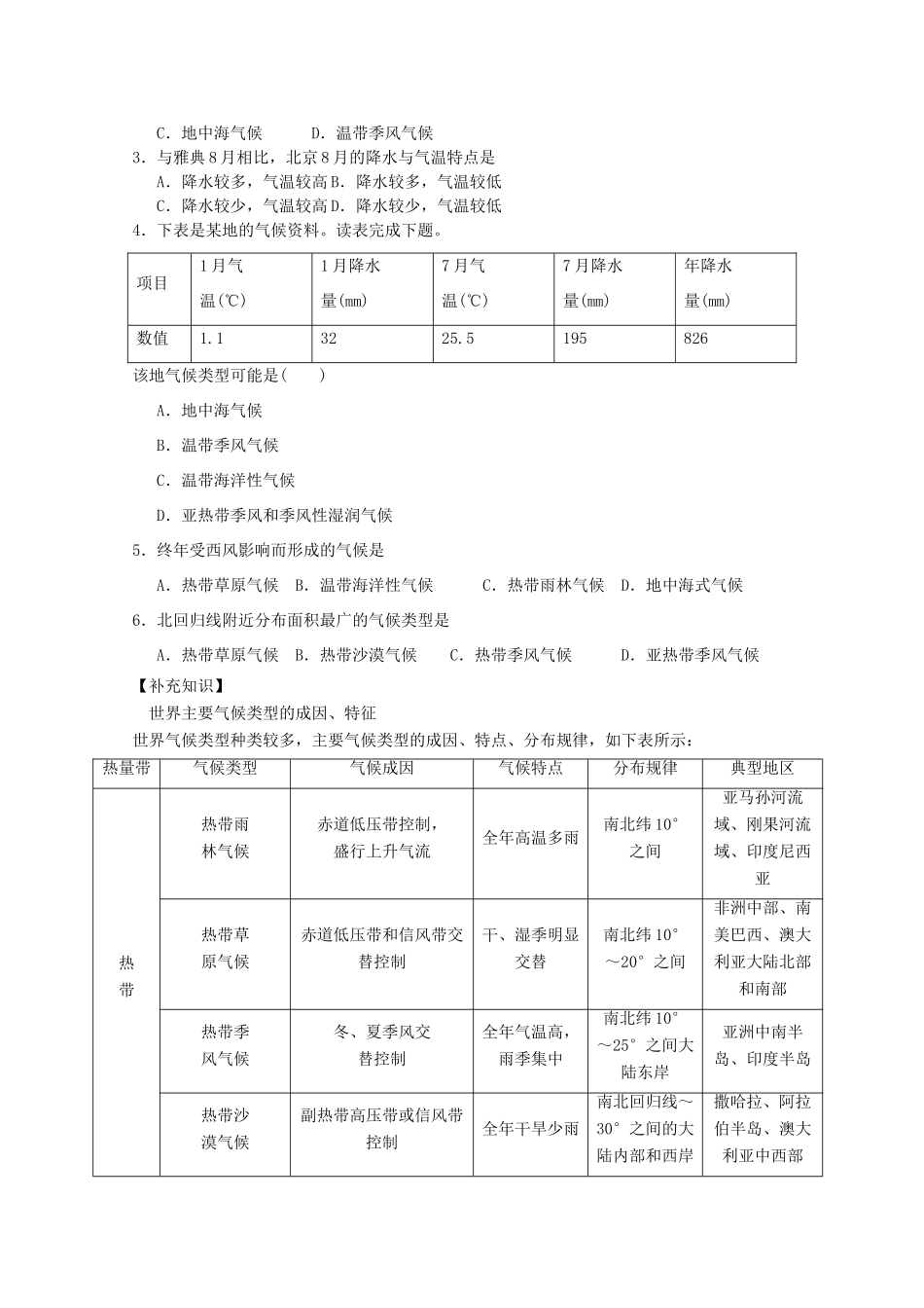 江苏省淮安市新马高级中学高中地理 第二单元单元活动 分析判断气候类型教学案 新人教版必修1_第3页
