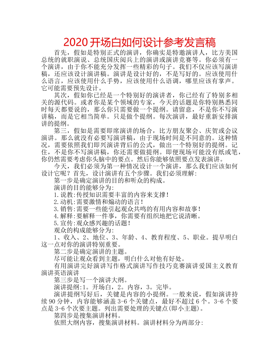 2024开场白如何设计参考发言稿 _第1页