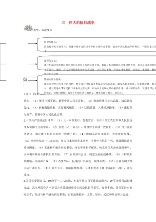 高中历史 专题二 近代中国维护国家主权的斗争第3节《伟大的抗日战争》参考学案1 人民版必修1