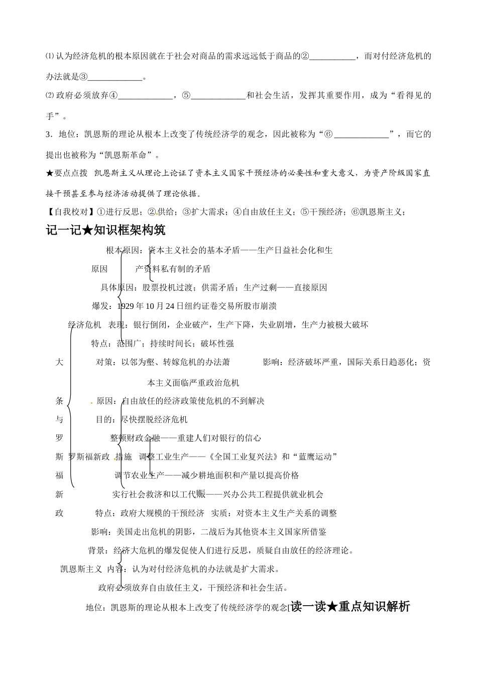 高中历史《大萧条与罗斯福新政》精品学案 岳麓版必修2_第3页