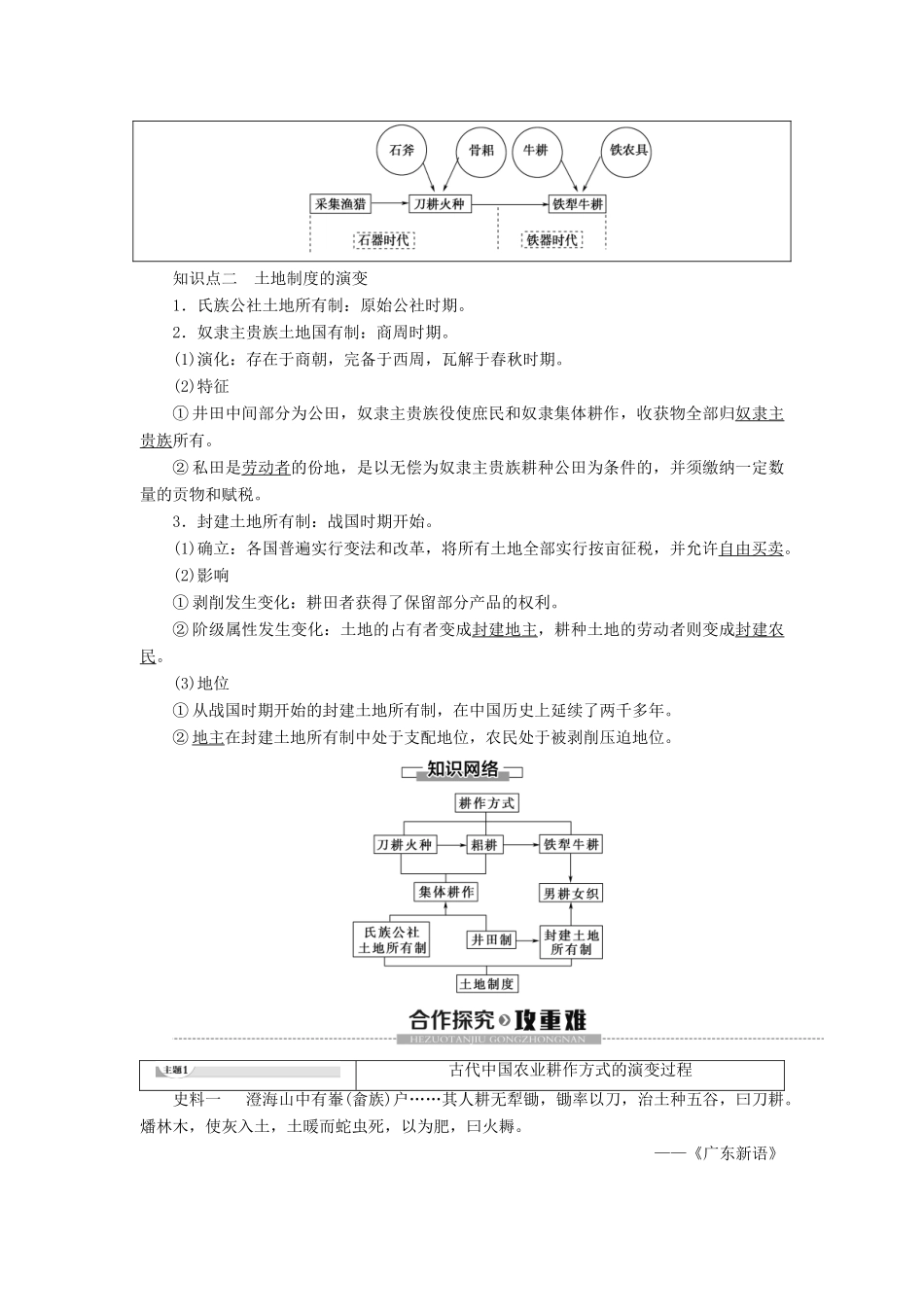 高中历史 第1单元 古代中国经济的基本结构与特点 第1课 农业的主要耕作方式和土地制度学案 北师大版必修2-北师大版高一必修2历史学案_第2页
