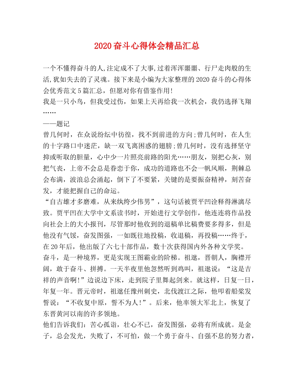 2024奋斗心得体会精品汇总 _第1页