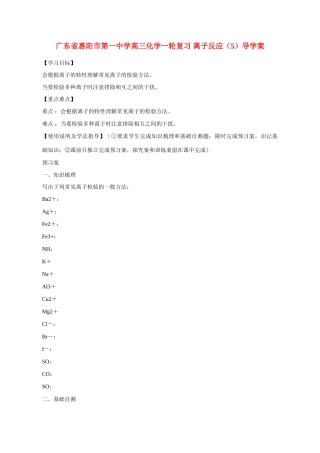 广东省惠阳市第一中学高三化学一轮复习 离子反应（5）导学案