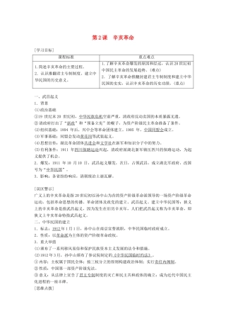 高中历史 专题三 近代中国的民主革命 第2课 辛亥革命学案 人民版必修1-人民版高一必修1历史学案