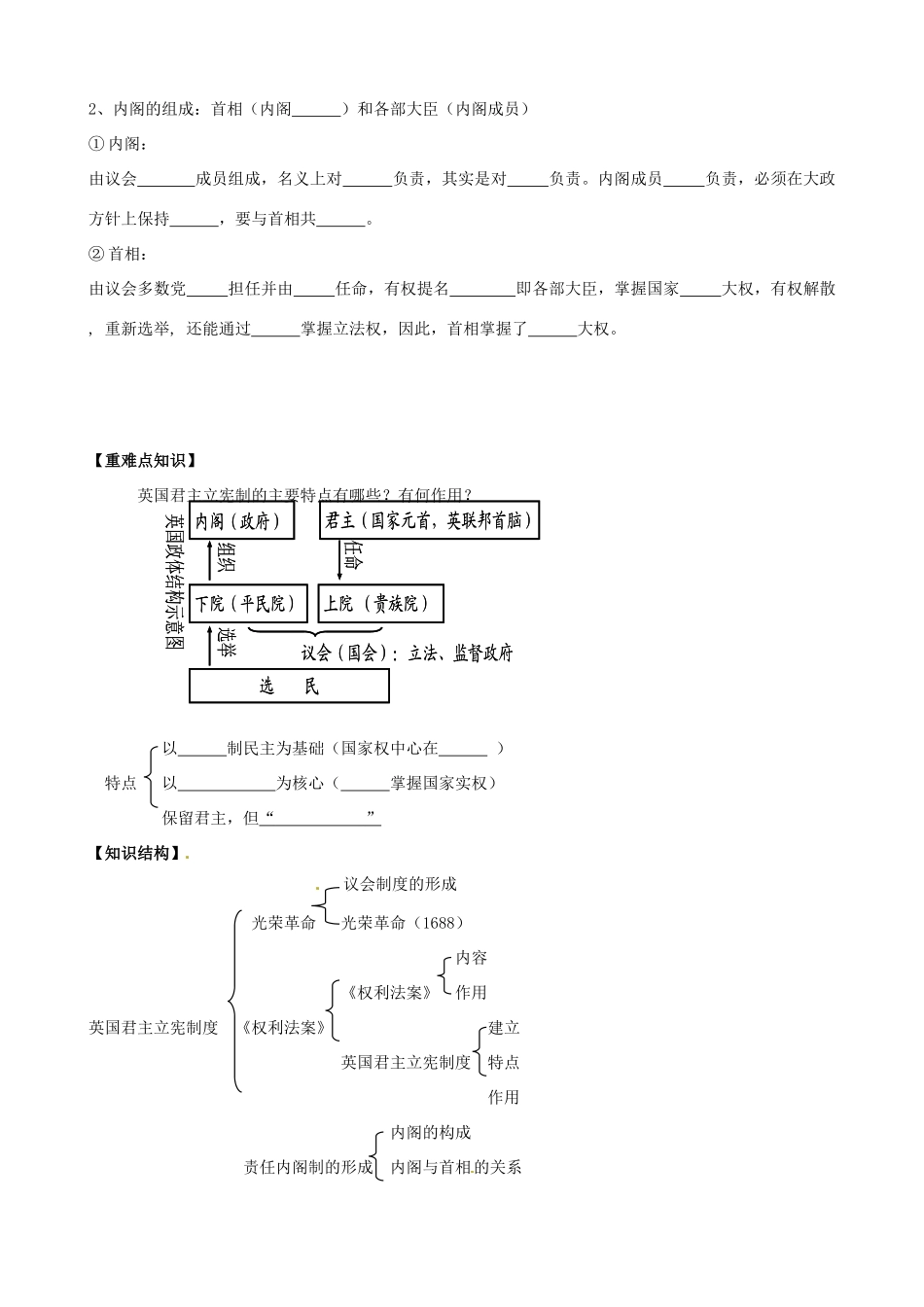 湖南省永州市道县第一中学高一历史《第7课 英国君主立宪制的建立》导学案_第2页