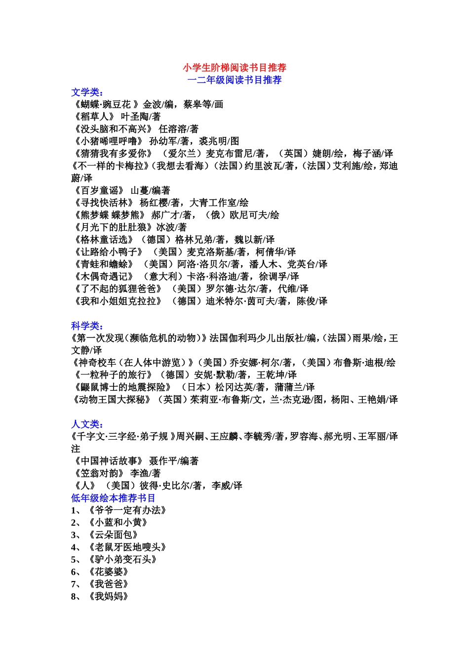 小学生阶梯阅读书目推荐_第1页