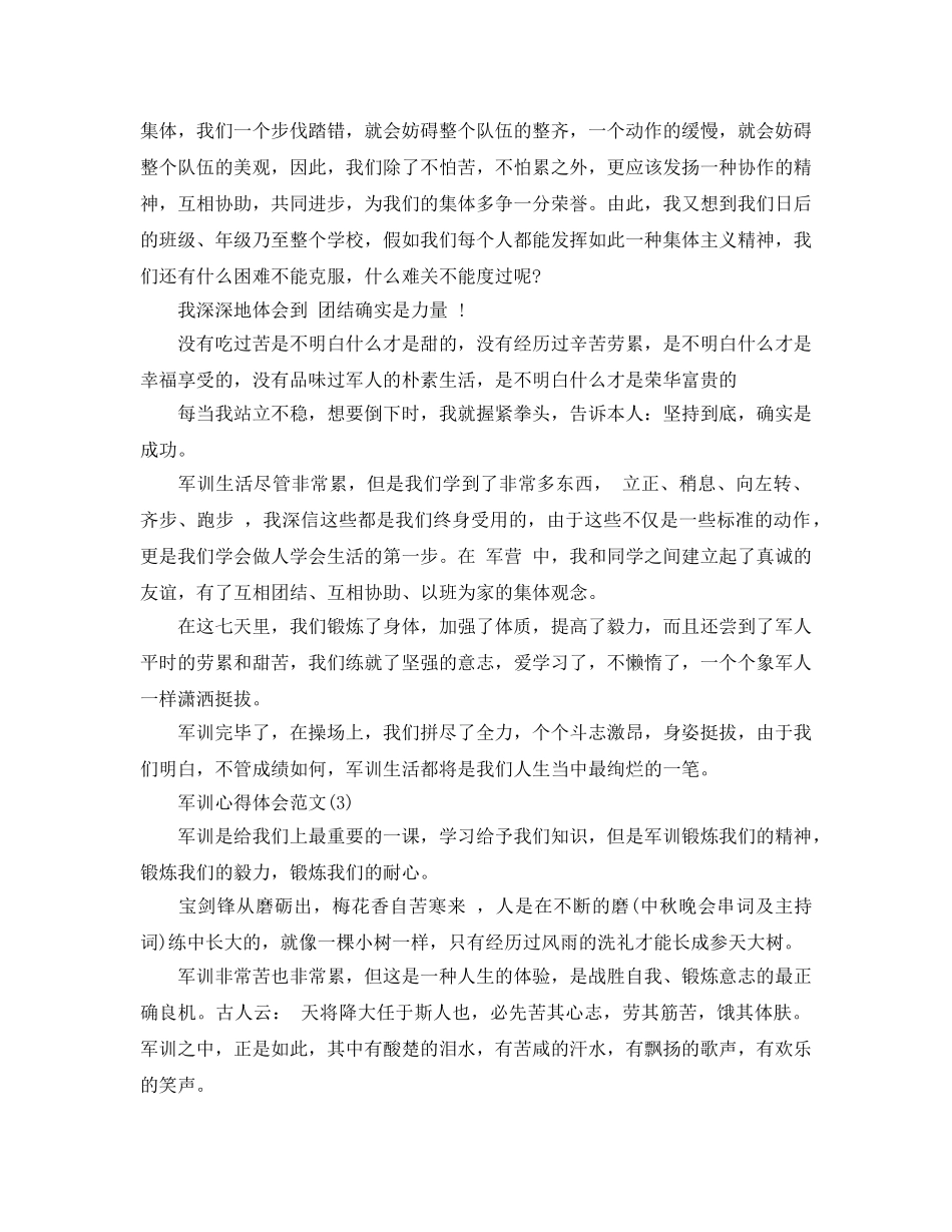 2024年军训参考心得体会优秀参考范文合辑 _第3页