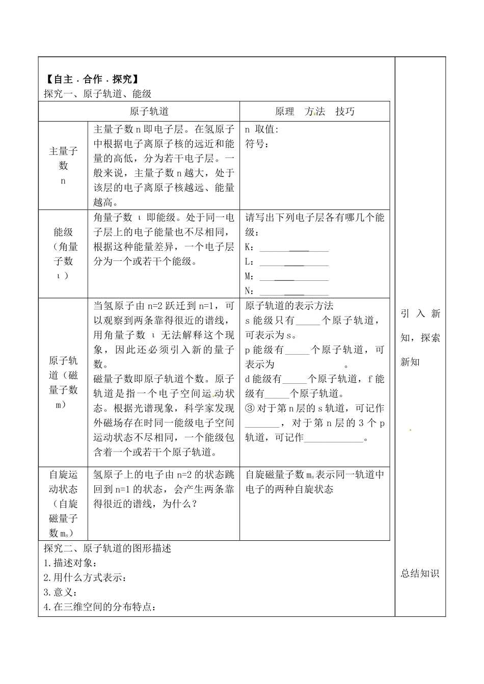 山东省泰安市肥城市第三中学高中化学 量子力学对原子核外电子运动状态的描述学案 鲁科版选修4_第2页