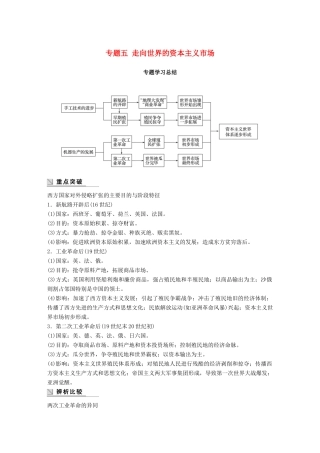 高中历史 专题五 走向世界的资本主义市场专题学习总结学案 人民版必修2-人民版高一必修2历史学案